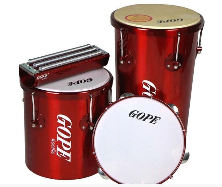 Kit Percussão Resenha Gope Selfie Cereja com Pandeiro + Rebolo + Repique + Reco