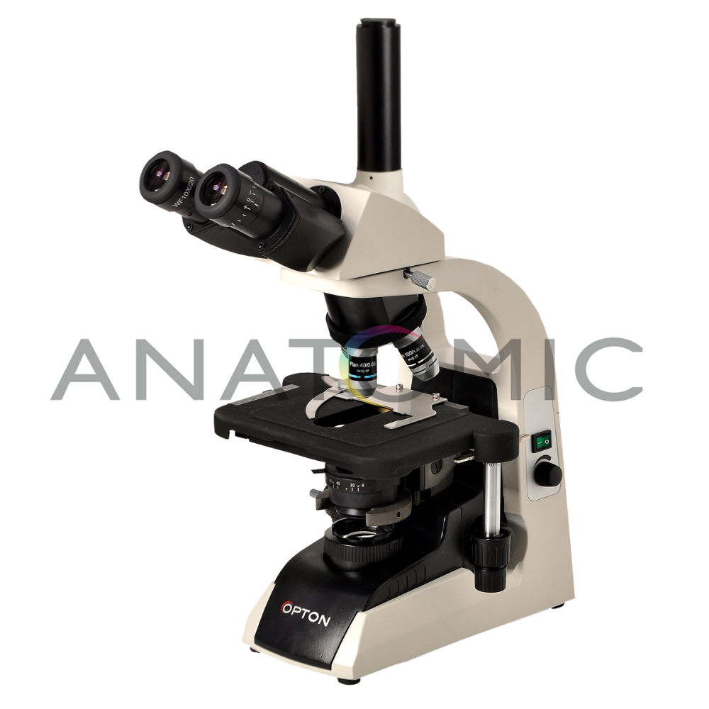 Microscópio Biológico Trinocular com Aumento de 40x até 1.000x ou 40 até 1.500x(opcional), Objetiva Planacromática Infinita e Sistema de Iluminação de Alto Brilho.